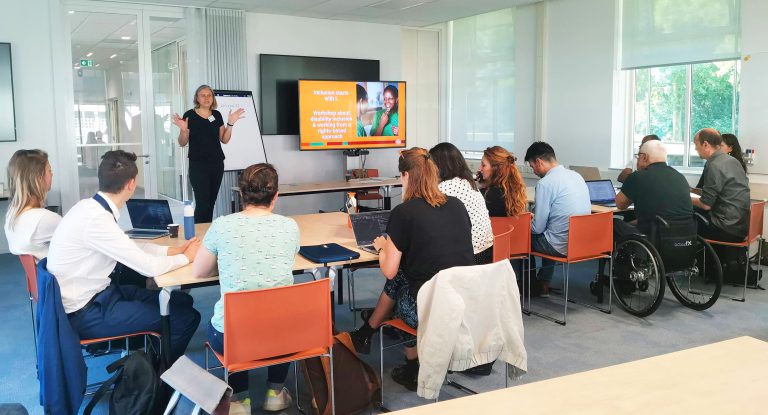 A group of participants including persons with disabilities attending the first We are Able! consortium event in Utrecht.